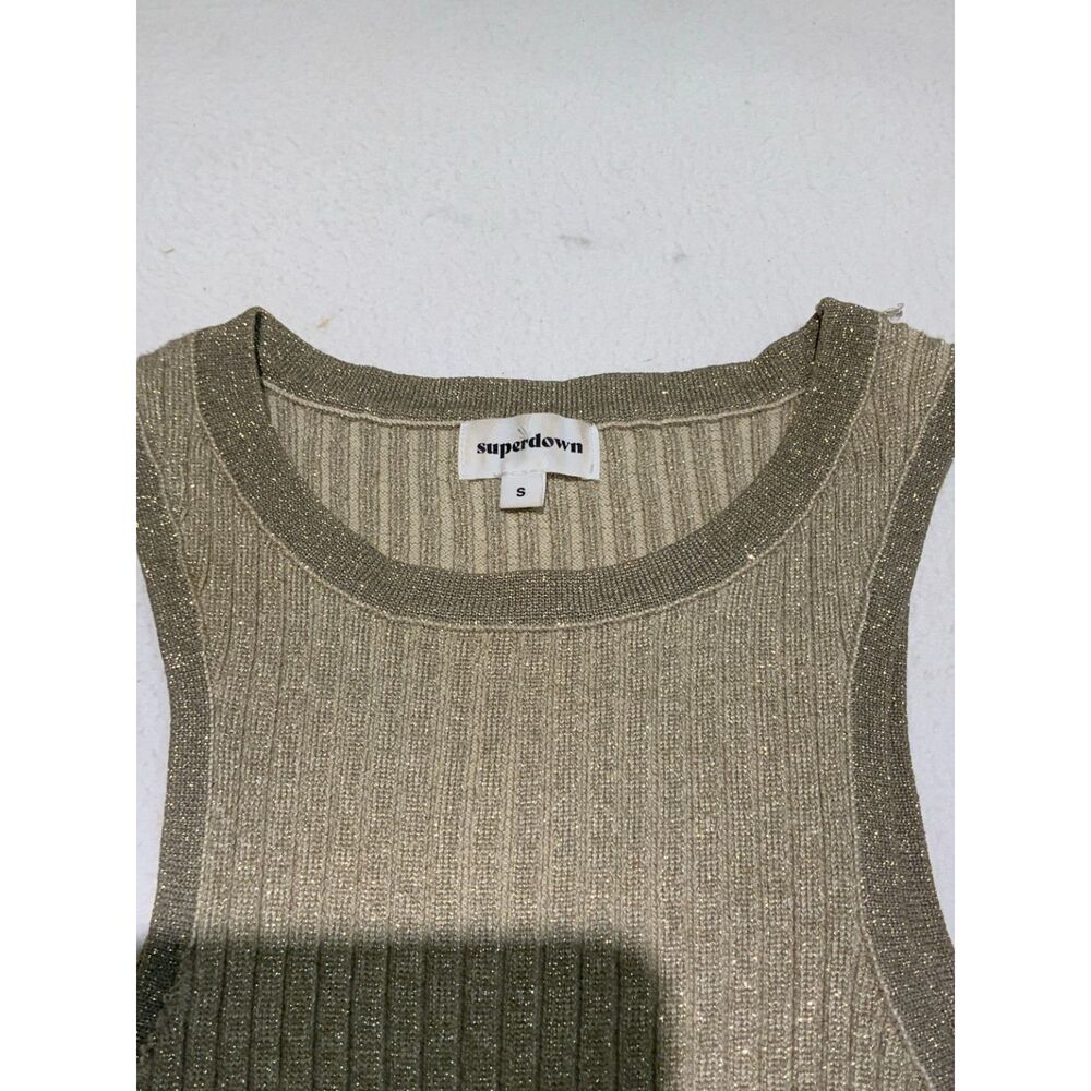 Superdown Gold Metallic Ribbed Tank Top Sleeveless Knit Crop Small - Picture 3 of 3